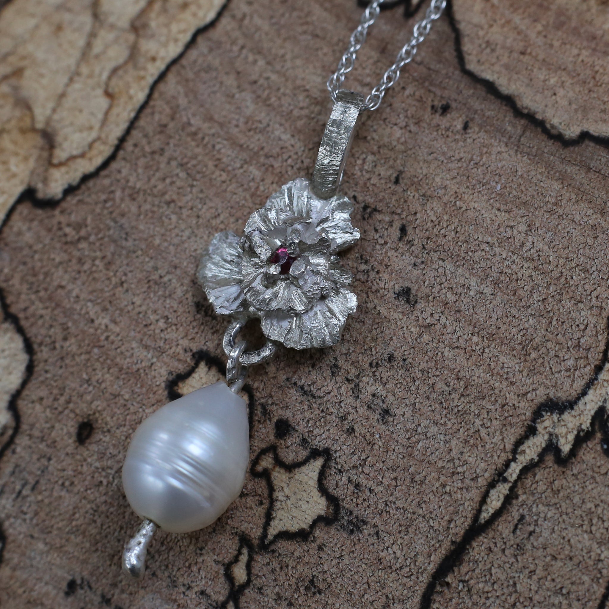Tourmaline Set Wild Pansy Necklace with Pearl